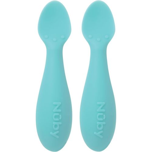 Nuby Silicone Mini Spoons - (2-Pack) Baby-Led Weaning Spoons for Babies - 4+ Months - Aqua
