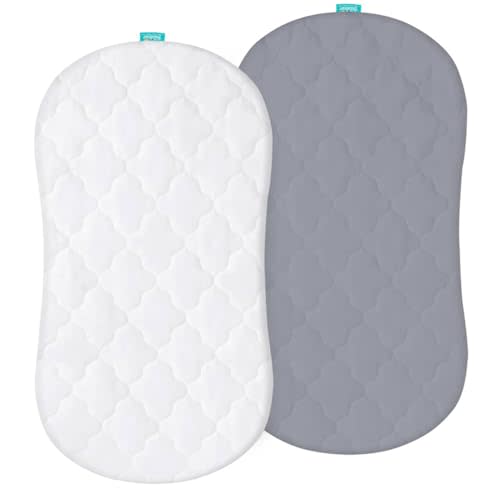 Bassinet Mattress Pad Cover, Fits 18” x 30” Halo Bassinet Swivel, Flex, Glide, Premiere & Luxe Series Sleeper, 2 Pack, Ultra Soft Waterproof Breathable, White and Grey