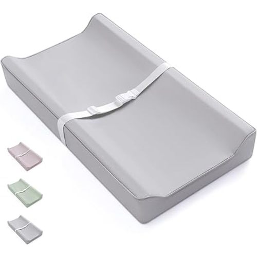 Blissful Diary Vegan Leather Baby Changing Pad with Waterproof & Wipe-Clean PU Cover, Standard Size Cozy Diaper Changing Pad for Dresser and Table, Light Gray
