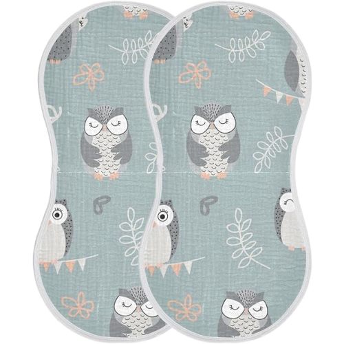 Kigai Lovely Owl Muslin Baby Burp Cloths, Large Absorbent Cotton Muslin Burp Cloths Set of 1, Washcloths, Face Towel, Bibs for Newborn Boys Girls, 11 x22 Inch