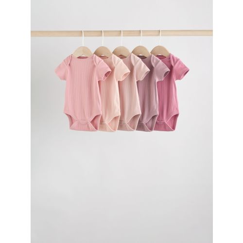 Pink 5 Pack Short Sleeve Baby Bodysuits