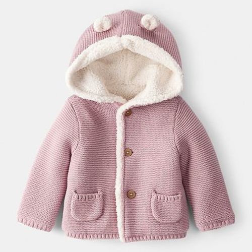 Baby Girl Carter's Sherpa Lined Cotton Long-Sleeve Sweater