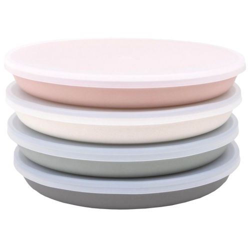 WeeSprout Bamboo Plates, Kid-Sized, Bamboo Plates for Kids - With Lids, Set of 4 (Pink, Green, Gray, & Beige)