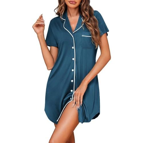 Ekouaer Womens Cotton Nightgowns Button Down Sleep Shirts Soft Night Shirts Night Dress