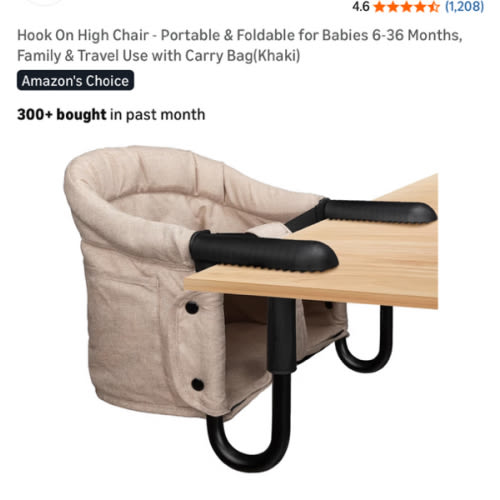 Hook On High Chair - Portable & Foldable for Babies 6-36 Months, Family & Travel Use with Carry Bag(Khaki)