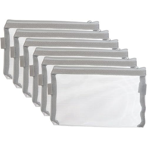 Zipper Files Bag Breathable Transparent Mesh Documents Pocket Pouch Storage for Office Supplies (Gray, A4 Size, Pack of 6)