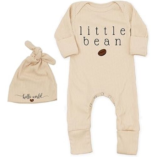 Little Bean Baby Bodysuit Hat - Newborn Coffee Bodysuit New Coming Home Outfit Infant Boy Girls Jumpsuit Shower Gift