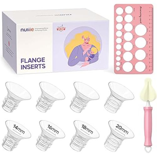 Nuliie 8PCS Flange Sizing Kit 14/16/18/20mm for 24mm Flange/Shield of Most Pumps, Silicone Flange Insert for Momcozy/Spectra/Bellababy Breast Pump, Breastfeeding Essential Pumping Kit for Moms