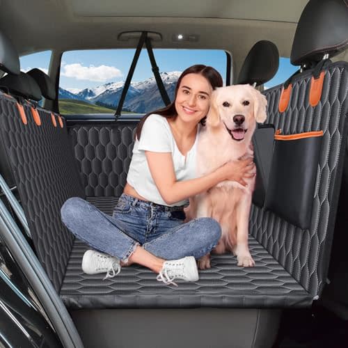 Chumajor Back Seat Extender for Dogs-Supports 400lb,Waterproof Dog Car Seat Cover Hard Bottom-Detachable,600D Heavy Duty Scratch Proof Nonslip Soft,Dog Hammock for Car,SUVs