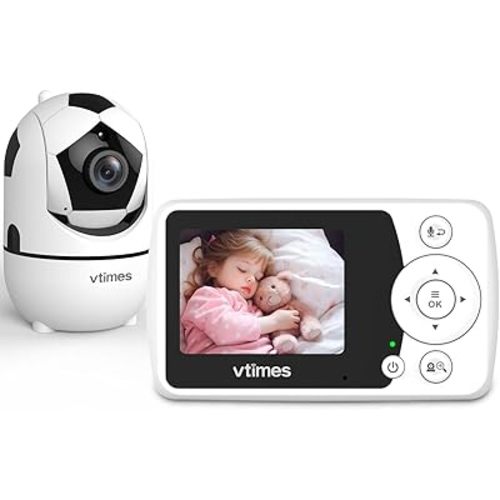 Baby Monitor with Camera and Audio - 2.4'' LCD Screen, Video Baby Monitor No WiFi Night Vision VOX Mode Pan-Tilt-Zoom Temperature Display Two-Way Audio Lullabies Feeding Alarm - 1000ft Range
