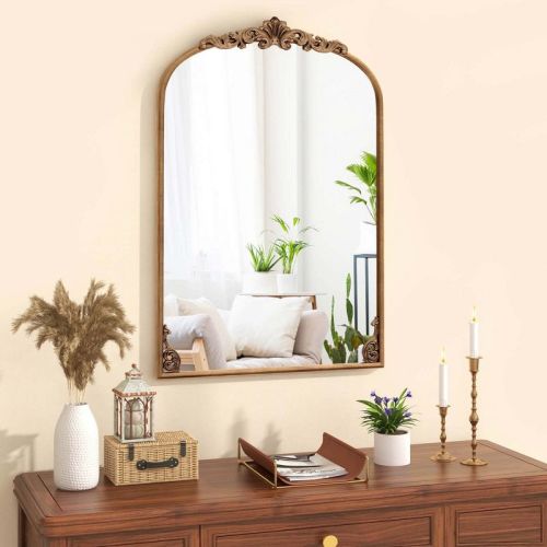 Costway 30" X 20" Gold Traditional Vintage Ornate Baroque Arched Mirror For Wall With Metal Frame