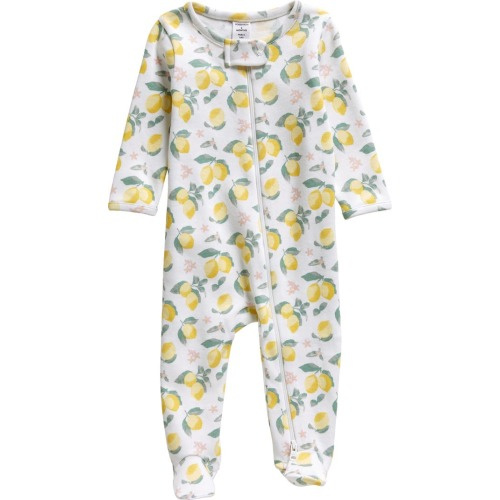 Baby Print Cotton Footie, 6M, White Lemons