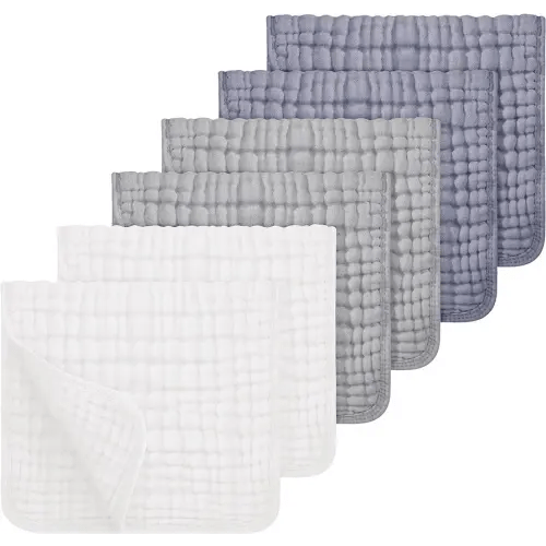 Looxii Muslin Burp Cloths 100% Cotton Muslin Cloths Large 20''x10'' Extra Soft and Absorbent 6 Pack Baby Burping Cloth for Boys and Girls White+Gray