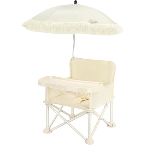 Portable Folding Baby Dining Chair, Outdoor high Chair, Foldable Toddler Feeding seat with Sunshade and seat Belt
