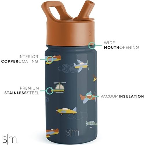 Simple Modern Kids Water Bottle with Straw Lid | Insulated Stainless Steel Reusable Tumbler for Toddlers, School | Summit Collection | 14oz, Wheels Up