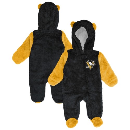 Infant & Newborn Pittsburgh Penguins Outerstuff Black Stay Napping Fleece Bunting Full-Zip Hooded Sleeper
