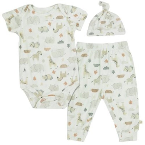 Milkberry Bamboo Baby Sleepwear Onesie Jogger Set for BoysSafari Beige Newborn Sleepers size 6-9 Months