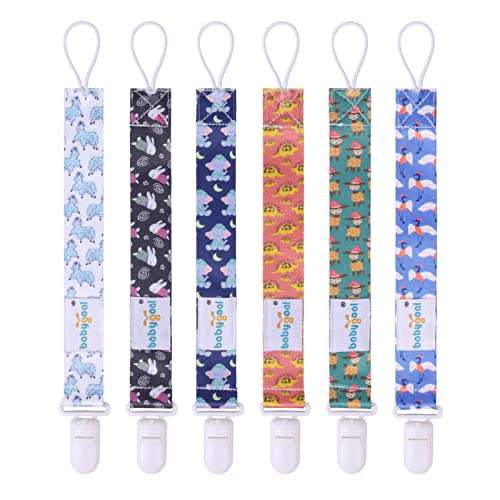 Babygoal Pacifier Clips, 6 Pack Pacifier Holder for Boys and Girls Fits Most Pacifier Styles &Teething Toys and Baby Gift 6PB02
