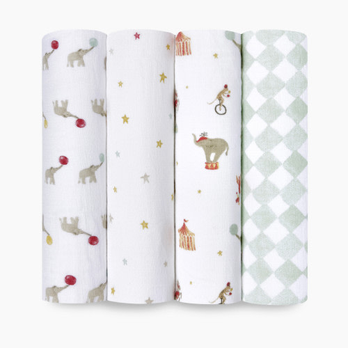 Aden + Anais Essentials Cotton Muslin Swaddles (4 Pack) - Elephant Circus