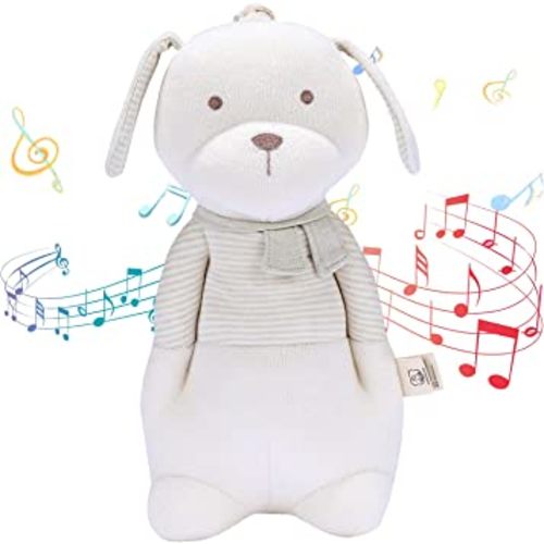 COTTONEBEBE Organic Baby Toys, Stuffed Animal Toy with Lullaby Music for Infant Babies 0 3 6 12 to 36 Months Boy & Girl,Ideal Gift for Newborn (Mr.Dog, Cotton)