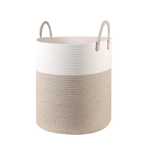 Cotton Rope Hamper for Girls Kids Baby Nursery Hamper Bin Woven Storage Basket for Living Room cute laundry basket Tall Laundry Basket for Blanket Toy storage bin(Beige)