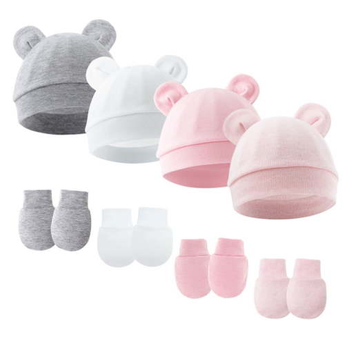 Cute Baby Mittens Newborn, No Scratch Baby Boy Mittens, Baby Girl Hat Gloves for Toddlers, Infant, Newborn -4 Pack