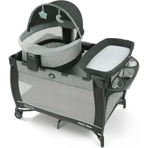 Graco Pack n Play Travel Dome DLX Playard, Astin with Portable Bassinet and Integrated Storage Organizer