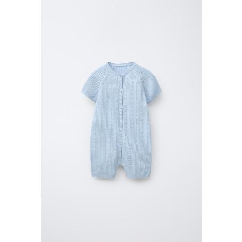 OPENWORK KNIT SHORT JUMPSUIT - Light blue | ZARA United States