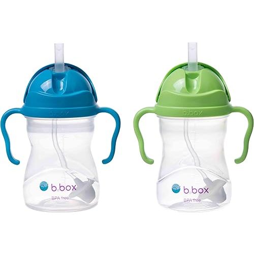 b.box Sippy Cup with Weighted Straw (2-Pack). Leak Proof, Easy Grip. BPA Free & Dishwasher Safe. Ideal for Babies 6m+ to Toddlers (cobalt + apple, 8oz)