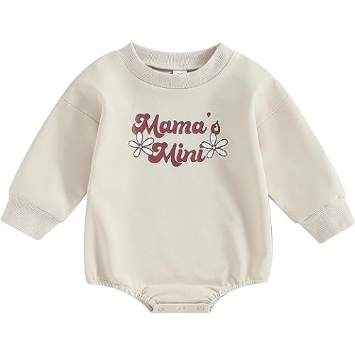 Newborn Sweatshirt Romper Baby Girl Letter Print Long Sleeve Romper Cute Oversized Bodysuit Fall Winter Clothes