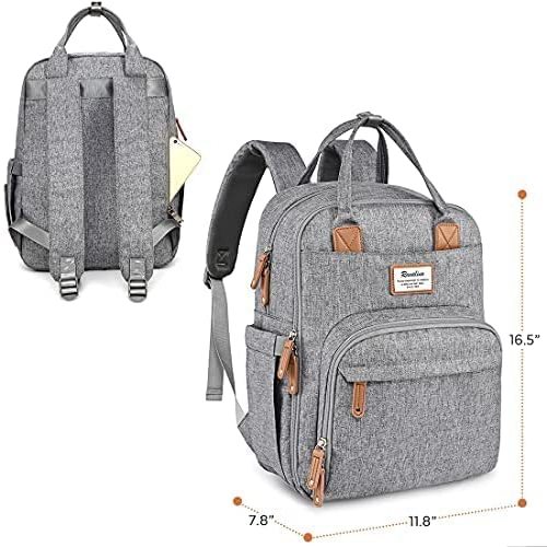 Diaper Bag Backpack, RUVALINO Multifunction Travel Back Pack Large Baby Bag - 11.8x7.8x16.5 Inch (Pack of 1) - Gray