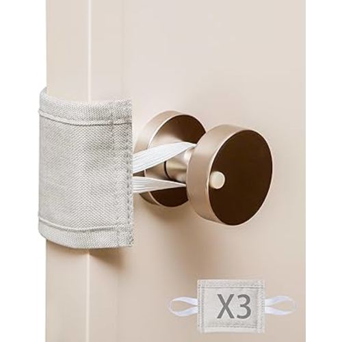 Leadiy Door Silencer, Padded Door Latch Cover for Baby, 3Pcs/Set Quiet Door Closer Cushion, 4 x 3 inches Light Sleepers Noise Reduced, Prevent from Locking for Toddler Safety(Begie)