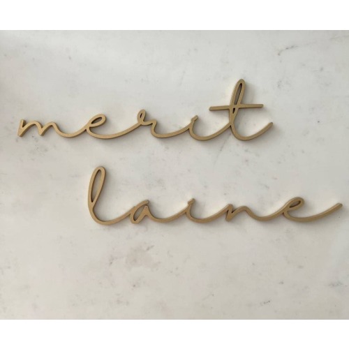 Wood script nursery baby room name laser cut sign cursive first and middle name signature font wall mounted crib change table decor