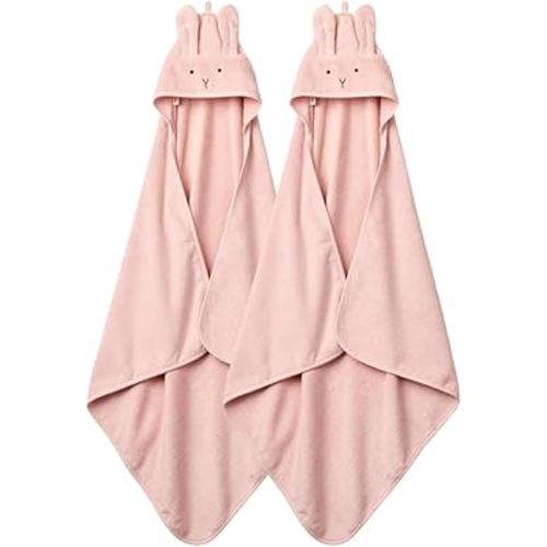 Baby Hooded Towel – Organic Cotton Baby Bath Towels, 32" x 32" Super-Soft and Absorbent Baby Towels for Newborn 2-Pack (Rabbit Blush)