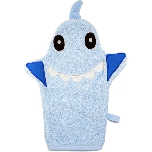 JN&LULU Baby Organics Bath Mitt Toddlers Bath Cotton and Soft Scrub Bathing Loofah Baby Shower Gifts (Shark)