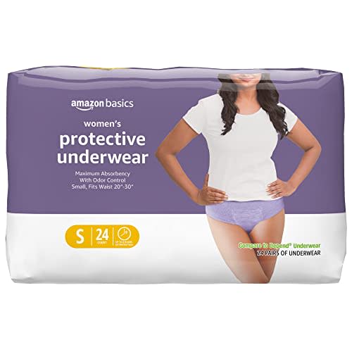 Amazon Basics Incontinence Underwear for Women, Protective, Disposable, Postpartum, Maximum Absorbency, Small, Lavender, 24 Count