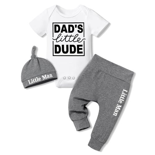 Fommy Newborn Baby Boy Clothes New to The Crew Letter Print Romper+ Pants+Hat 3PCS Outfit