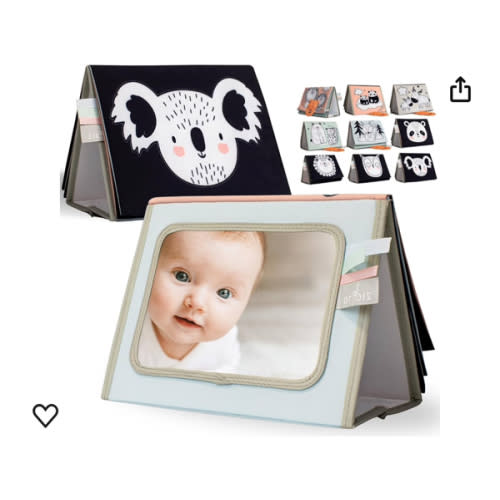 Amazon.com: Soft Tummy Time Book w/ Large Stimulating Baby Safe Mirror - Fun High Contrast Montessori Toy w/ Mirror, Crinkle Filling & Silicone Teether - The Perfect Toy For Safe Early Newborn/Infant Development : Baby