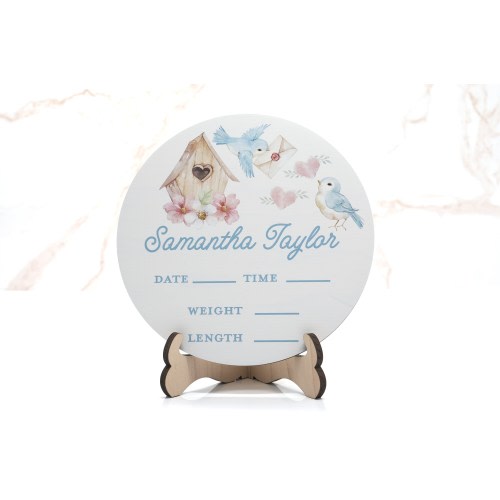 Love Bird House Birth Announcement Sign for Hospital, Personalized Baby Sign with Birth Stats, Wooden Hospital Announcement Baby Name