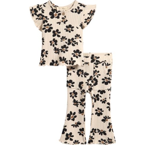 Floral Stretch Rib T-Shirt & Flared Leggings Set
