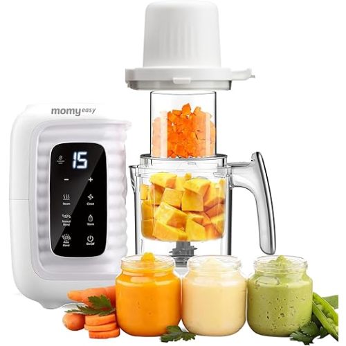 MOMYEASY Baby Food Maker, Multifunction Processor Chopper Grinder, Baby Food Steamer and Puree Blender in-One, with Bottle Warmer, Auto Cooking & Grinding with Touch Control Panel