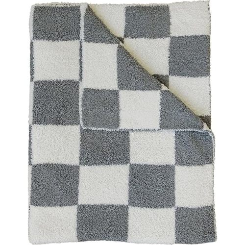 Mebie Baby Charcoal Checkered Plush Lovey Blanket 15x20 - Soft, Lightweight, Breathable | Available in Two Sizes