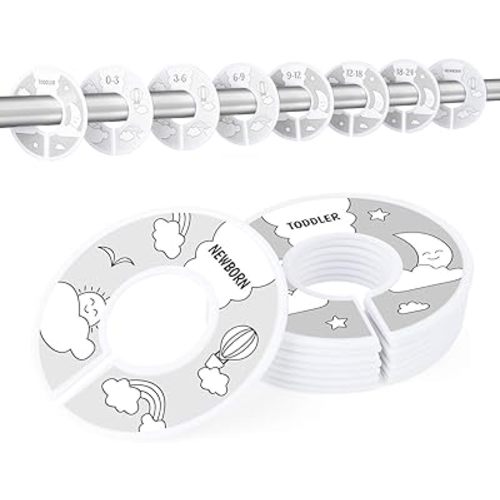 Baby Closet Dividers,8 Pack Unisex Babay Closet Dividers for Clothes Organizer Fits 1.3" Rods, Round Double-Sided Baby Clothes Size Dividers from Newborn to Toddler,Perfect Baby Gift & Nursery Decor
