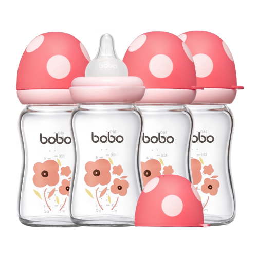 YOHKOH Red Glass Baby Bottles, Anti-Colic, Breastfeeding-Friendly, 5.4oz, 4pk