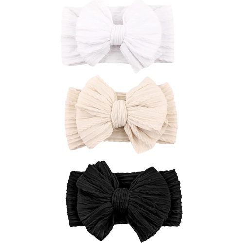 Baby Bows Headbands Nylon Hairbands Baby Girl Bows Hair Accessories for Infant Toddler Essentials(Black White Beige, mid)