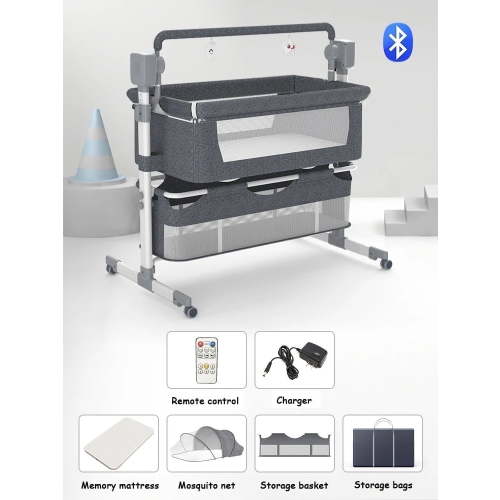 Automatic Electric baby Crib with Bluetooth Music Speaker with Mosquito Net for Newborn