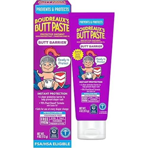 Boudreaux’s Butt Paste Barrier Ointment, Preventive Dimethicone Diaper Rash Cream, 4 Oz Tube