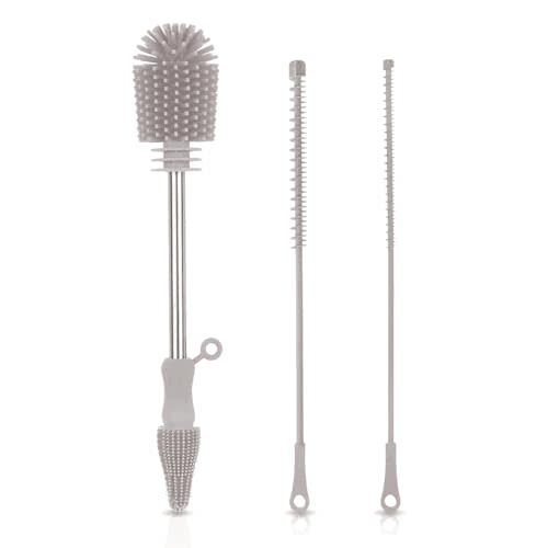 haakaa Silicone Cleaning Brush Kit - SUVA Grey - Bottle Brush for Breast Pumps, Breast Milk Collector, Baby Bottles, Nipples, Breastmilk Storage Bags