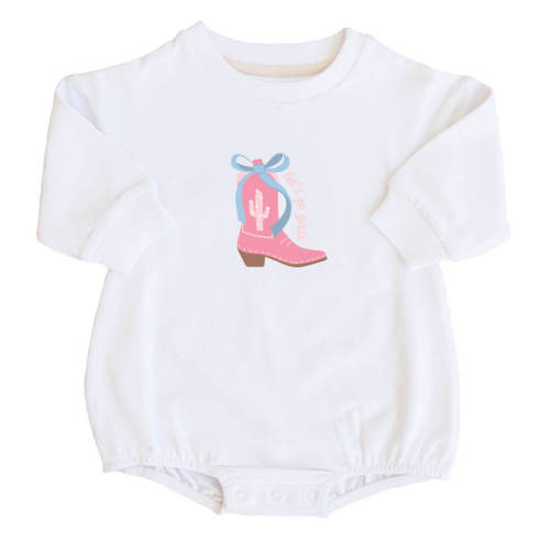 Let's Go Girls Graphic Sweatshirt Bubble Romper | White
