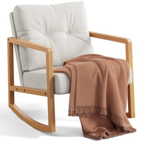 Rocking Chair Nursery, Lofka Upholstered Glider Rocker with Solid Wood Frame, Accent Chair with Comfy Armchair with Padded Seat for Living Room